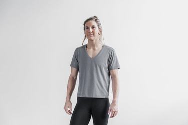 Nobull Lightweight V-Neck Women's T Shirts Dark Grey | Australia (XT0714)